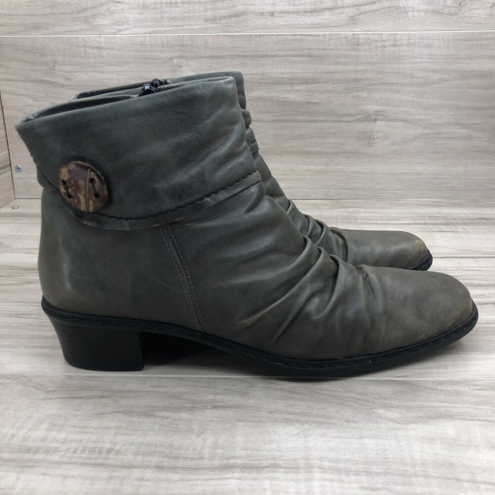 Rieker Ankle Boots Womens EU 40 Kendra Taupe Green Leather Zip Booties